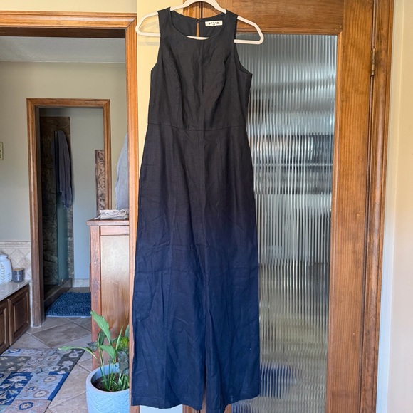 New Boden Carla 100% Linen Jumpsuit Black With Pockets Sleeveless Womens size 2R - Picture 2 of 6